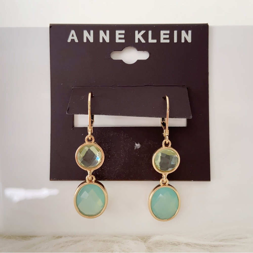 ANNE KLEIN Gold-Tone Stone Double Drop Earrings NEW